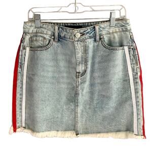 NWT Kendall + Kylie Blue Denim Side Stripe Frayed Hem Mini Skirt